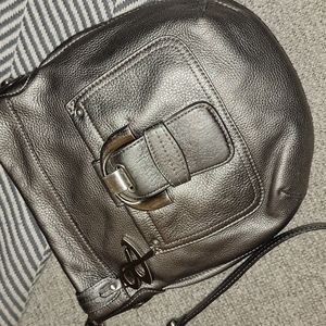 B. Makowsky Metallic Silver Leather Crossbody Bag